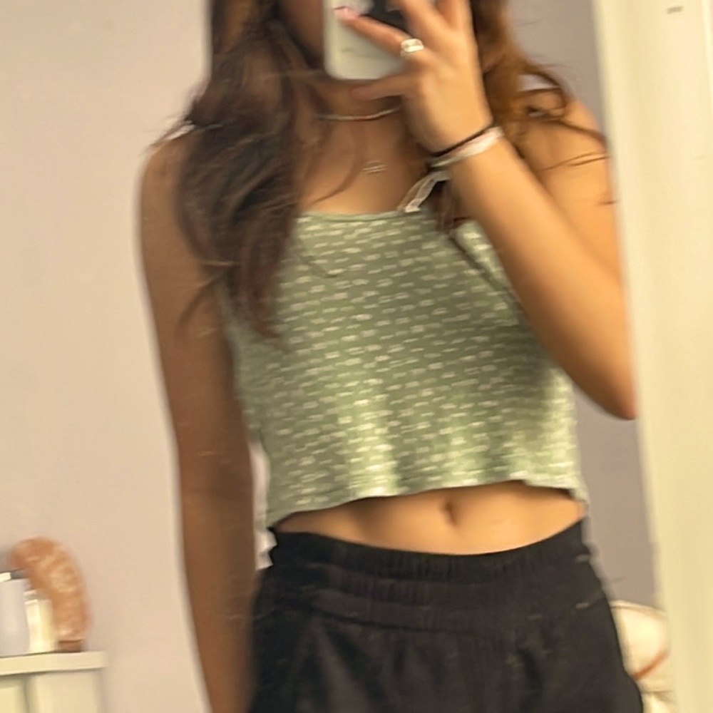 Brandy Melville Light turquoise white floral spaghetti strap crop top
